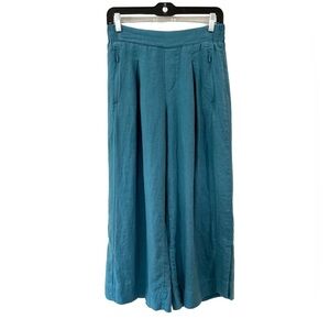 Athleta wide leg crop Playa pants 4 teal borealis green linen pull on lagenlook